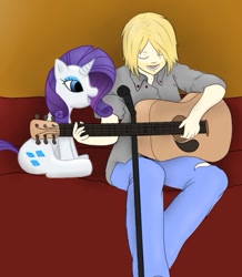 Size: 489x561 | Tagged: safe, artist:blackcat027, rarity, human, guitar, kurt cobain, microphone, nirvana, singing