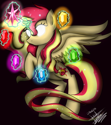 Size: 2480x2800 | Tagged: safe, artist:scarlett-letter, sunset shimmer, alicorn, pony, alicornified, blank eyes, elements of harmony, fanart, glowing eyes, magic, race swap, shimmercorn, solo