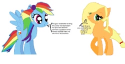 Size: 1143x584 | Tagged: safe, artist:elizabeaker2, derpibooru import, applejack, rainbow dash, earth pony, pegasus, pony, 1000 hours in ms paint, appledash, ask appledash, female, lesbian, shipping, tumblr, youtube