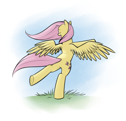 Size: 948x911 | Tagged: safe, artist:cobaltsnow, fluttershy, pegasus, pony, dancing, female, mare, pink mane, yellow coat