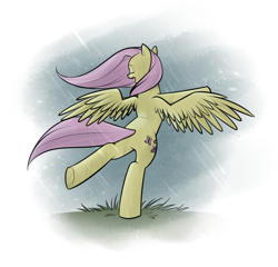 Size: 948x911 | Tagged: safe, artist:cobaltsnow, fluttershy, pegasus, pony, dancing, rain, singing in the rain, solo