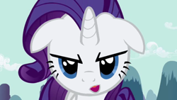 Size: 640x360 | Tagged: safe, rarity, pony, unicorn, female, horn, inverted mouth, mare, solo, white coat