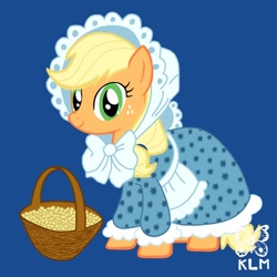 Size: 800x800 | Tagged: safe, artist:ariesnamarie, applejack, earth pony, pony, basket, bonnet, clothes, dress, peanuts