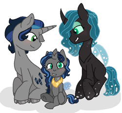 Size: 572x528 | Tagged: safe, artist:romans-nerd-art, king sombra, queen chrysalis, changeling, changeling queen, changepony, hybrid, pony, unicorn, chrysombra, family, female, interspecies offspring, male, offspring, parent:king sombra, parent:queen chrysalis, parents:chrysombra, shipping, straight