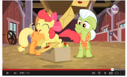 Size: 661x399 | Tagged: safe, apple bloom, applejack, granny smith, earth pony, pony, apple family reunion, female, mare