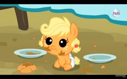 Size: 800x500 | Tagged: safe, screencap, applejack, earth pony, pony, apple family reunion, baby, baby pony, babyjack, cute, diaper, filly, foal, hnnng