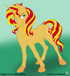 Size: 4125x4500 | Tagged: safe, artist:skybounddeos, artist:wodahseht, color edit, edit, sunset shimmer, pony, unicorn, equestria girls, absurd resolution, colored, colored sketch, disney style, solo