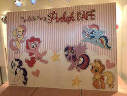 Size: 1200x900 | Tagged: safe, derpibooru import, applejack, fluttershy, pinkie pie, rainbow dash, rarity, twilight sparkle, twilight sparkle (alicorn), alicorn, cafe, irl, japan, mane six, photo, pinkish cafe