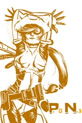 Size: 590x882 | Tagged: safe, artist:discotecnia ottanta, applejack, crossover, humanized, monochrome, p.n.03, solo