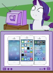 Size: 563x771 | Tagged: safe, rarity, pony, unicorn, exploitable meme, ios 7, iphone, iphone 5, tv meme