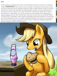 Size: 643x852 | Tagged: safe, artist:gsphere, applejack, earth pony, pony, burger, meat, ponies eating meat, pony diet, text