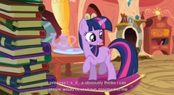 Size: 1582x869 | Tagged: safe, derpibooru import, screencap, twilight sparkle, pony, unicorn, spike at your service, book, drugs, female, lsd, mare, youtube caption, youtube link