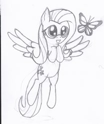 Size: 952x1140 | Tagged: safe, fluttershy, pegasus, pony, grayscale, monochrome, simple background, traditional art, white background