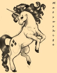 Size: 752x969 | Tagged: safe, artist:faeriesoda, rarity, pony, unicorn, monochrome, realistic, solo, traditional art