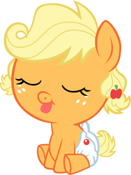 Size: 8104x10799 | Tagged: safe, artist:sillyfoal, applejack, earth pony, pony, apple family reunion, absurd resolution, baby, baby pony, babyjack, diaper, eyes closed, filly, foal, simple background, sitting, solo, tongue out, transparent background, vector