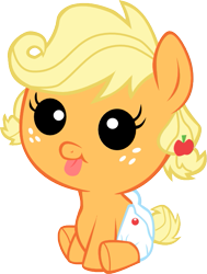 Size: 515x682 | Tagged: safe, artist:superelectrogirl98, applejack, earth pony, pony, apple family reunion, baby, baby pony, babyjack, diaper, filly, foal, simple background, sitting, solo, tongue out, transparent background, vector