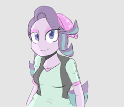 Size: 1220x1048 | Tagged: safe, artist:mildockart, starlight glimmer, equestria girls, beanie, clothes, eyeshadow, hat, lidded eyes, looking at you, makeup, simple background, smiling, solo, vest