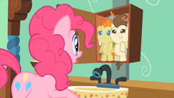 Size: 1152x648 | Tagged: safe, screencap, pinkie pie, pound cake, pumpkin cake, earth pony, pony, baby cakes, sink