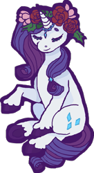 Size: 699x1284 | Tagged: safe, artist:weepysheep, part of a set, rarity, pony, unicorn, eyes closed, floral head wreath, flower, flower in hair, flowerhorse, jewelry, simple background, smiling, solo, sticker, transparent background, unshorn fetlocks