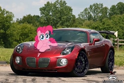 Size: 1280x853 | Tagged: safe, artist:aleximusprime, artist:chevrolet-evilimpala, pinkie pie, car, irl, photo, ponies in real life, pontiac, pontiac solstice