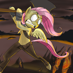 Size: 2500x2500 | Tagged: safe, artist:gir678, fluttershy, pegasus, pony, axe, female, mare, solo