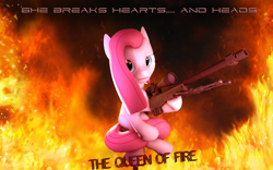 Size: 1920x1200 | Tagged: safe, artist:sourcerabbit, pinkie pie, earth pony, pony, 3d, fire, gun, pinkamena diane pie, source filmmaker