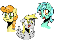 Size: 3000x2137 | Tagged: safe, artist:pencil-snap, carrot top, derpy hooves, golden harvest, lyra heartstrings, pegasus, pony, cute, female, mare, smiling