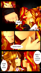 Size: 1099x1920 | Tagged: safe, artist:silvertrash, adagio dazzle, sunset shimmer, equestria girls, biting, comic, female, hickey, i wanna be your pony, lesbian, shipping, sunsagio