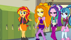 Size: 1366x768 | Tagged: safe, screencap, adagio dazzle, aria blaze, sonata dusk, sunset shimmer, equestria girls, rainbow rocks, the dazzlings