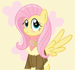 Size: 489x460 | Tagged: safe, artist:fluttershyfree, fluttershy, pegasus, pony, blushing, clothes, element of kindness, smiling, solo