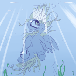 Size: 1500x1500 | Tagged: safe, artist:eshredder, derpy hooves, pegasus, pony, bubble, female, mare, solo, underwater