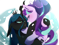 Size: 1720x1300 | Tagged: safe, artist:potetecyu_to, queen chrysalis, starlight glimmer, changeling, changeling queen, pony, unicorn, female, mare, s5 starlight