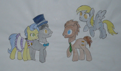 Size: 1077x627 | Tagged: safe, artist:punksweet, derpy hooves, doctor whooves, masquerade, pegasus, pony, female, hat, mare, top hat