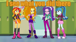 Size: 720x405 | Tagged: safe, screencap, adagio dazzle, aria blaze, sonata dusk, sunset shimmer, equestria girls, rainbow rocks, i see what you did there, image macro, meme