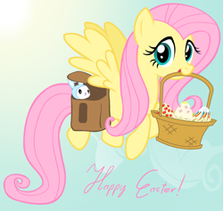 Size: 5265x4990 | Tagged: safe, artist:vunlinur, angel bunny, fluttershy, pegasus, pony, absurd resolution, easter, flying