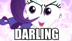 Size: 960x544 | Tagged: safe, edit, edited screencap, screencap, rarity, pony, unicorn, secret of my excess, darling, image macro, solo, special eyes