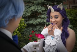 Size: 1135x778 | Tagged: safe, artist:magic-is-beauty, artist:neko-no-danna, artist:thelordcommander, artist:tokokono, fancypants, rarity, human, colossalcon, cosplay, female, flower, irl, irl human, male, photo, raripants, shipping, straight