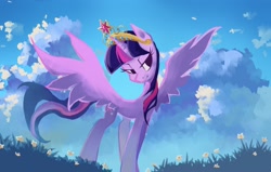 Size: 2200x1400 | Tagged: safe, artist:my-magic-dream, derpibooru import, twilight sparkle, twilight sparkle (alicorn), alicorn, pony, bedroom eyes, big crown thingy, element of magic, female, mare, solo