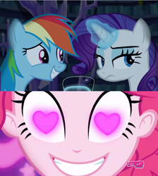 Size: 852x952 | Tagged: safe, artist:skystar20, derpibooru import, pinkie pie, rainbow dash, rarity, pegasus, pony, unicorn, coinky-dink world, eqg summertime shorts, equestria girls, exploitable meme, female, heart eyes, lesbian, magic, mare, meme, pinkie's eyes, raridash, shipping, smiling, telekinesis, wingding eyes