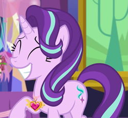 Size: 829x768 | Tagged: safe, screencap, starlight glimmer, pony, unicorn, celestial advice, cute, equestrian pink heart of courage, glimmerbetes, jewelry, necklace, smiling, solo, twilight's castle