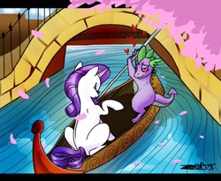 Size: 768x631 | Tagged: safe, artist:opalacorn, rarity, spike, dragon, pony, unicorn, boat, female, male, shipping, sparity, straight