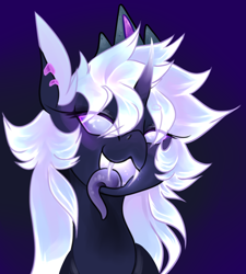 Size: 958x1063 | Tagged: safe, artist:minty--fresh, derpibooru import, oc, oc:sol arkana, changeling, changeling queen, changeling queen oc, crown, female, glowing eyes, glowing mane, glowing mouth, jewelry, long tongue, piercing, regalia, solo, tongue out, white changeling