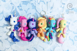 Size: 1000x662 | Tagged: safe, artist:eyrannecrafts, derpibooru import, applejack, fluttershy, pinkie pie, rainbow dash, rarity, twilight sparkle, charm, chibi, craft, irl, mane six, photo