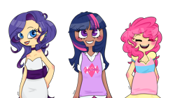 Size: 1000x560 | Tagged: safe, artist:soullessteddybear, derpibooru import, pinkie pie, rarity, twilight sparkle, humanized