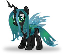 Size: 1600x1379 | Tagged: safe, artist:cyberapple456, queen chrysalis, oc, oc only, oc:feather touch, changeling, changeling queen, clothes, cosplay, costume, fangs, latex, latex suit, masking, nervous grin, nightmare night, pegasus oc, rubber, rubber suit, shadow, shiny, simple background, solo, transparent background, vector