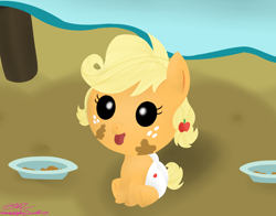 Size: 1700x1333 | Tagged: safe, artist:mikoruthehedgehog, applejack, earth pony, pony, apple family reunion, baby, baby pony, babyjack, diaper, foal