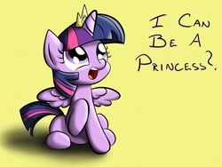 Size: 1000x750 | Tagged: safe, artist:firebrandkun, derpibooru import, twilight sparkle, twilight sparkle (alicorn), alicorn, pony, magical mystery cure, female, filly, filly twilight sparkle, twilight wants to be a princess, younger