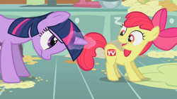 Size: 640x360 | Tagged: safe, derpibooru import, edit, screencap, apple bloom, twilight sparkle, as seen on tv