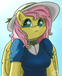 Size: 876x1080 | Tagged: safe, artist:firefoxproject, fluttershy, anthro, hat, solo