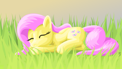 Size: 1920x1080 | Tagged: safe, artist:odooee, fluttershy, pegasus, pony, female, mare, pink mane, sleeping, yellow coat